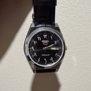 Seiko Black and Silver Arabic Dial Watch